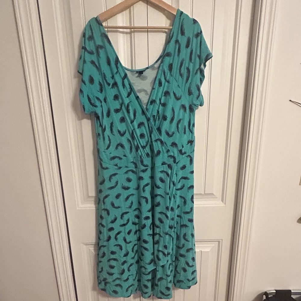 Torrid Teal Dress With Black Feathers